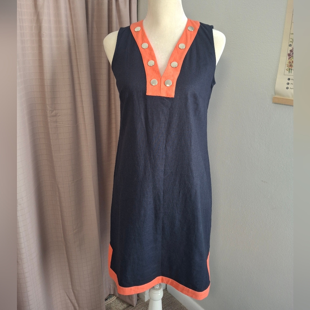 NWT Tommy Hilfiger Shift Dress V Neck Blue Coral Colorblock Size 2